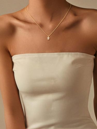 Gold Silver Necklace for Women, Dainty Cubic Zirconia Pendant | Teardrop CZ Charm, 14K Gold/Sterling Silver Plated, Adjustable Chain, Hypoallergenic & Waterproof Jewelry, Cute Trendy Gift - color: Gold-Baguette cut cz