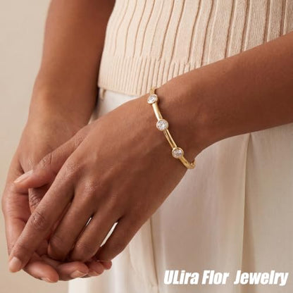 3 Pack Classic Gold Bangle Bracelet Set for Women Stackable Jewelry | 18K Gold Plated AAA Cubic Zirconia Unique Design Fits Most Wrists Simple Styling Long Lasting Luster Waterproof Non Tarnish - color: 2 Pack-Gemstone & Love