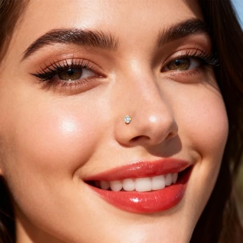 20G Nose Rings Studs for Women Corkscrew Sliver Nose Studs Hypoallergenic Nose Rings 316L Stainless Steel Nose Nostril Percing Jewely for Women Men Round Square CZ Imitation Diamond 1.5mm/2.0mm/2.5mm/3.0mm - style: 20G-corkscrew-gold-1.5mm
