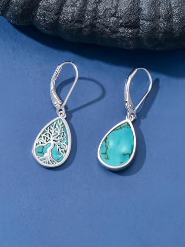 Dorunmo s925 Sterling Silver Western Dangle Drop Earrings Birthday Jewelry Gifts for Women - style: Turquoise+Tree of life