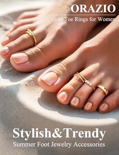 ORAZIO Gold Toe Rings for Women Non Tarnish 14K Gold Filled Toe Ring Adjustable Hug CZ Triple Open Band Rings Summer Beach Foot Jewelry for Women 4Pcs - style: CZ Style