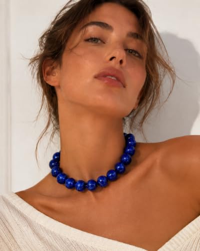 Colorful Chunky Beaded Necklaces for Women Trendy Large Bead Statement Necklace Boho Resin Bead Choker Summer Beach Jewelry Gifts Accessories - color: Royal Blue
