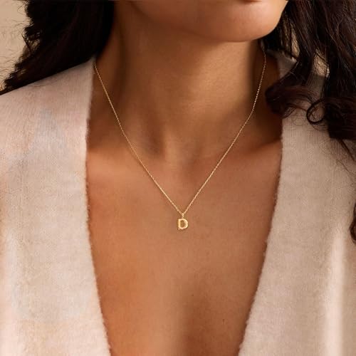 Initial Necklaces For Women, Dainty Gold Bubble Initial Necklace 14K Gold Plated Letter For Women Trendy Cute Name Custom Necklace Non Tarnish Personalized Necklaces Waterproof Jewelry Preppy Stuff - color: gold-D