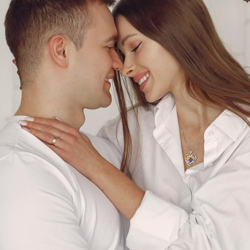 Iefil Heart Birthstone Necklace for Women - Double Birthstone Jewelry | 925 Sterling Silver, Gift Box Packaging, Anniversary Birthday Gifts for Women Wife Mom - color: 01-10-Jan-Oct Birthstone