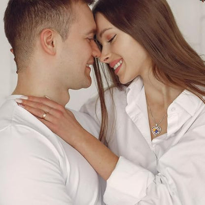 Iefil Heart Birthstone Necklace for Women - Double Birthstone Jewelry | 925 Sterling Silver, Gift Box Packaging, Anniversary Birthday Gifts for Women Wife Mom - color: 04-12-Apr-Dec Birthstone