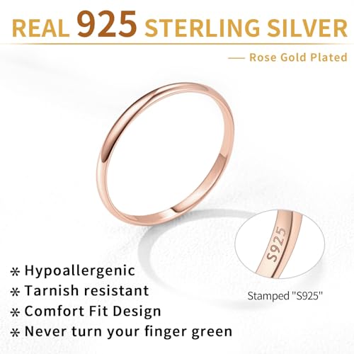 ChicSilver 2/3/5mm 925 Sterling Silver Ring Customizable Plain Dome High Polished Wedding Band Comfort Fit Size 4-12 - color: 3MM Rose Gold