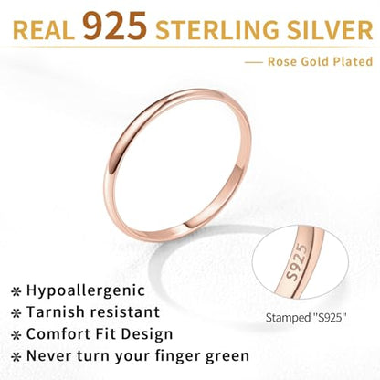 ChicSilver 2/3/5mm 925 Sterling Silver Ring Customizable Plain Dome High Polished Wedding Band Comfort Fit Size 4-12 - color: 3MM Rose Gold