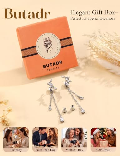 Pearl Dangle Stud Earrings for Women, 925 Sterling Silver Post Drop Earring | Trendy Detachable Chain Earrings, CZ Flower Stud Earrings, Hypoallergenic Wedding Statement Jewelry for Brides - color: Silver 2