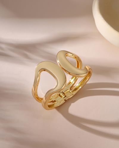 Bangle Bracelets for Women | 14K Gold Plated Trendy Wide Bracelets | Hinged Arm Cuff Bangles Chunky Bracelet for Women - color: gold arm cuff