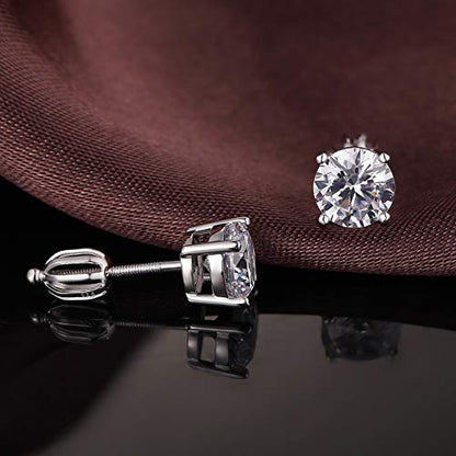 Jiamiaoi Stud Earrings Screw Back Sterling Silver Cubic Zirconia Stud Earrings Set 4 Millimeters-8 Millimeters Nickle Free Hypoallergenic Earring Studs - color: H-Lantern Backs Round, size: 4mm