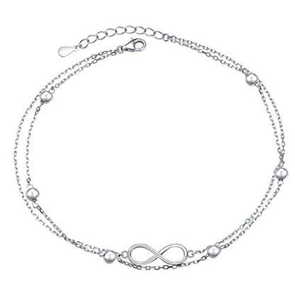 Flyow Anklet for Women S925 Sterling Silver Adjustable Foot Beaded Heart Charm Ankle Bracelet Anklets Jewelry - style: infinity 11+1