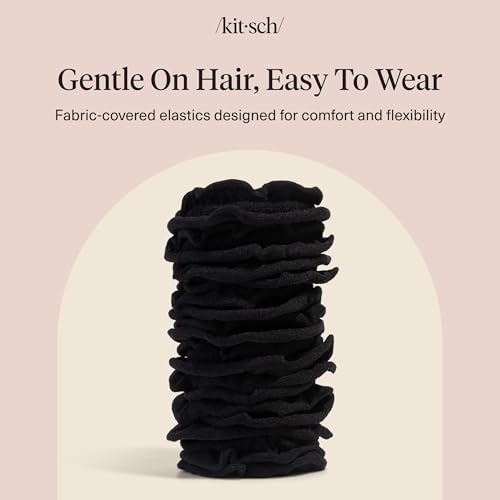 Kitsch Petal Hair Ties No Damage - Black, 10pcs | Strong, Stretchy & Snag-Free Hair Bands – Soft Fabric Ponytail Holders, Stylish Elastics for Everyday Hairstyles - color: Black Petal (Pack of 10)