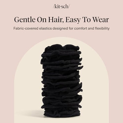 Kitsch Petal Hair Ties No Damage - Black, 10pcs | Strong, Stretchy & Snag-Free Hair Bands – Soft Fabric Ponytail Holders, Stylish Elastics for Everyday Hairstyles - color: Black Petal (Pack of 10)
