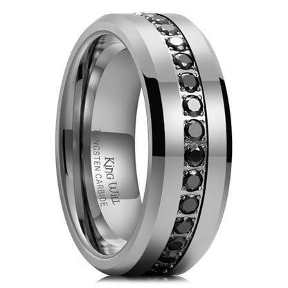 King Will 8mm Tungsten Carbide Rings for Men Cubic Zircon Stones Inlay - color: Gunmetal-Black Gemstones 8mm
