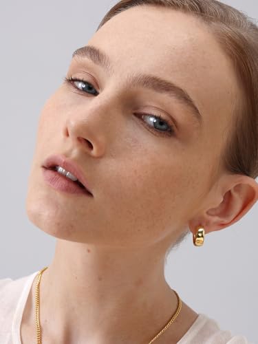 FRUMOS 18K Gold Plated Chunky Hoop Earrings for Women Fashion Thick Gold Hoops Set Jewelry for Birthday Christmas Gifts - color: Dome Gold