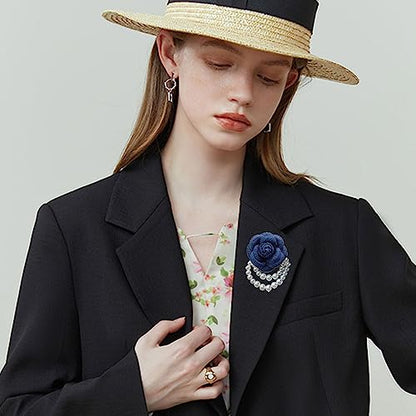 Wool Camellia Flower Pearl Tassel Brooches Pins Delicate Flowers Brooch Classic for Wedding Party Dance Banquet for Women Dainty Elegant Lapel Pins Dress Suit Accessories - color: Blue