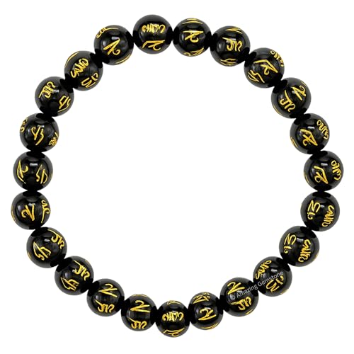 Amazing Gemstone Om Mani Padme Hum Black Agate Crystal Bracelet for Women Men's Gifts - Protection Healing Crystal Bracelet - 8mm Gemstone Beaded Stretchable Bracelet Pulseras Para Hombres Mujer Stocking Stuffers Mothers Day Gift - color: Black Agate (Om