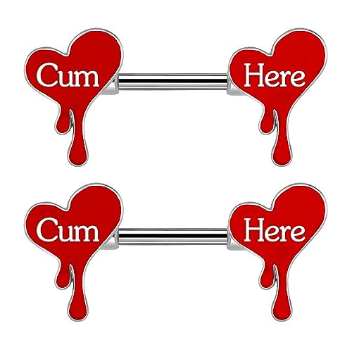Letter Nipple Ring 14G 316L Surgical Steel Nipple Barbell Heart Shape Devil Body Piercing Jewelry for Women Men - color: red heart C