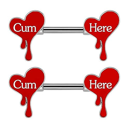 Letter Nipple Ring 14G 316L Surgical Steel Nipple Barbell Heart Shape Devil Body Piercing Jewelry for Women Men - color: red heart C