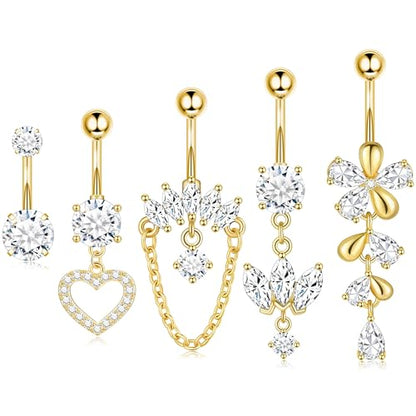 Shakalaka Dangle Belly Button Rings Piercing Jewelry for Women Surgical Stainless Steel Navel Dangly - color: Gold