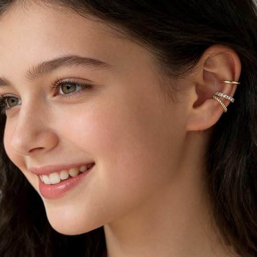 3 Pcs Ear Cuffs Non Piercings Set for Women Teen Gifts Trendy Stuff Jewelry - color: Gold