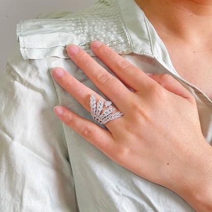 18K Gold Plated Rings for Women and Teen Girls Non Tarnish Cubic Zirconia Fidget Ring Butterfly/Snake/Mesh/Cross/Crown Knuckle Ring Open Adjustable Statement Stacking Chunky Rings - color: Silver Wheat Ears