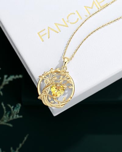 FANCIME Tree of life Birthstone necklace Sterling Silver Pendant Birthstone Necklace Gemstone Anniversary Birthday Jewelry Mothers Day Gifts for Mom Her Wife - color: Yellow gold-11-citrine