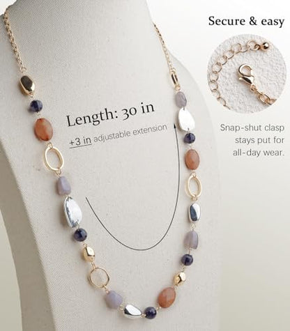 Long Gold Boho Necklaces for Women Beaded Statement Chain Long Necklace Gold Costume Jewelry Birthday Gifts for Her - color: 93-Blue Coffee