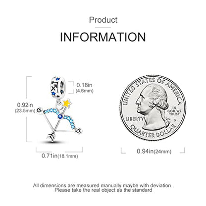 Zodiac Sign Charms for Bracelet Necklace 925 Sterling Silver Charms 12 Constellation/Horoscope Star Dangle Birthstone Beads, Birthday Jewelry Gifts for Women Men - color: Zodiac Sagittarius(11.22～12.21)