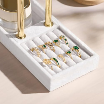 bussdis 2 Tier Bracelet Holder Display, Necklace Holder Organizer, White | Velvet Necklace Holder | Jewelry Tree | Jewelry Towers | Jewelry Stand Organizer for Necklaces, Bracelets, Earrings, Rings - color: White