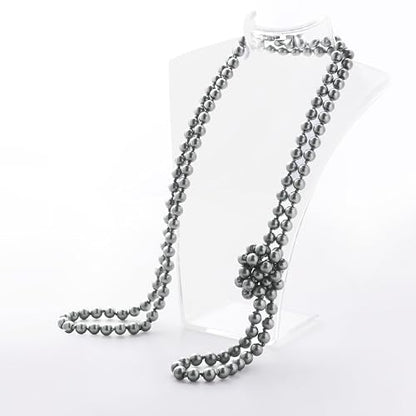 BABEYOND Long Pearl Necklace Faux Pearls Necklace Set Beaded Long Pearls Necklace 1920s Gatsby Costume Jewelry - color: Space Gray