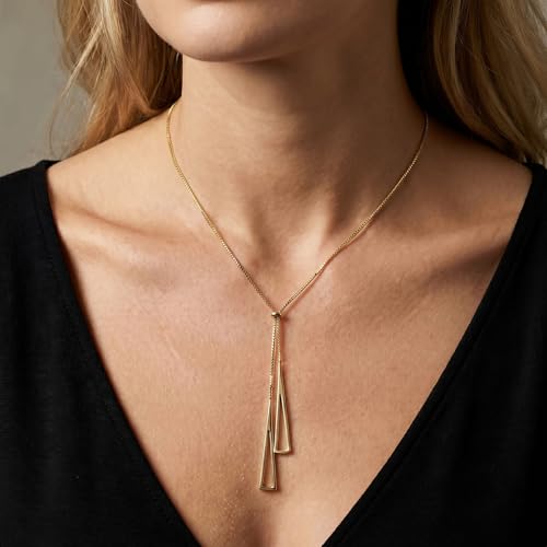 Lariat Gold Necklace for Women, Dainty Long Necklace Gold/Silver Plated Y-Shaped Pendant Necklace, Trendy Drop Necklaces Simple Gold Jewelry Gifts For Women - style: Triangle-Gold