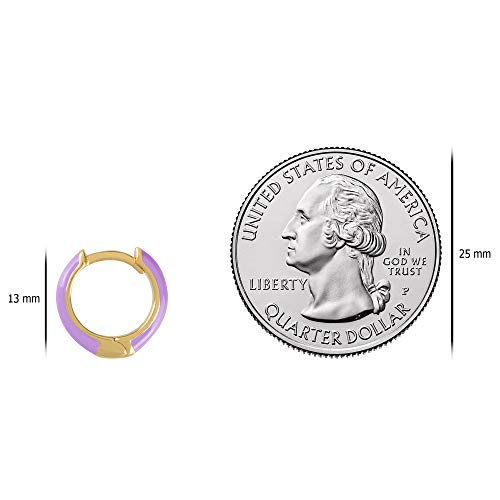 14K Gold Plated Sterling Silver Enamel Color Huggie Hoop Earrings for Women – Wide Range of Vibrant Color Options Available - color: Purple ( Fancy )