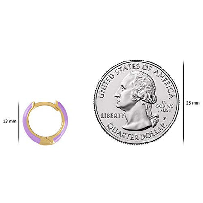 14K Gold Plated Sterling Silver Enamel Color Huggie Hoop Earrings for Women – Wide Range of Vibrant Color Options Available - color: Purple ( Fancy )