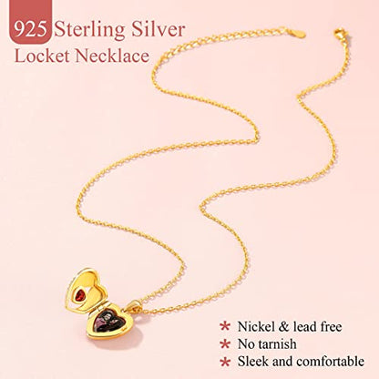 FindChic Locket Necklace for Women Custom Photo Memorial Gifts 4 Colors | Silver/Black/Rose Gold/Gold Plated Personalized for Loved Ones, Birthday Valentine's Day Keepsake - style: 06. Birthstone Style 3-Gold
