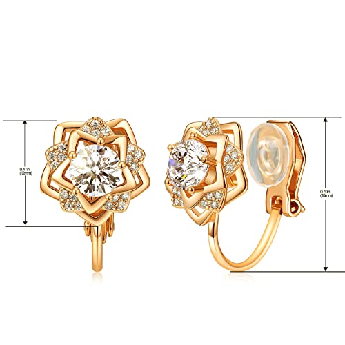 Clip on Earrings Women, 14K Gold Hoop Clip-On Earrings for Women, Hypoallergenic Non Pierced Croissant Earrings - color: Gold Flower