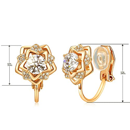 Clip on Earrings Women, 14K Gold Hoop Clip-On Earrings for Women, Hypoallergenic Non Pierced Croissant Earrings - color: Gold Flower