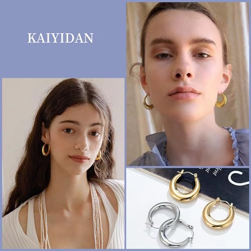2 Pairs Gold/Silver Hoop Earrings For Women Set Trendy,14K Plated Gold Chunky Huggie Hoop Earings Pack,Oval Twisted Statement Silver Hoops,Fashion Jewelry Gift - color: 6) chunky hoop