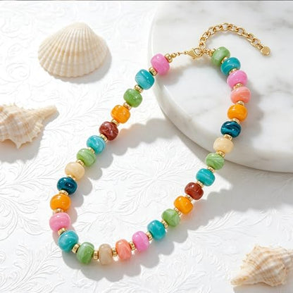 YUJIE Chunky Heart Pendant Necklace for Women- Exaggerated Statement Puff Heart Necklace with Acrylic Beaded Chain - color: A-Multicolour-1