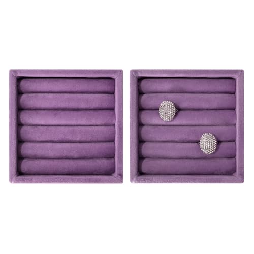 SCIKHETF Velvet 5 Slots Ring Earrings Trays Small Showcase Display Organizer Ring Holder for Women (Taro Purple) - color: Taro Purple