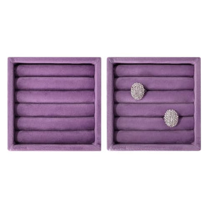 SCIKHETF Velvet 5 Slots Ring Earrings Trays Small Showcase Display Organizer Ring Holder for Women (Taro Purple) - color: Taro Purple