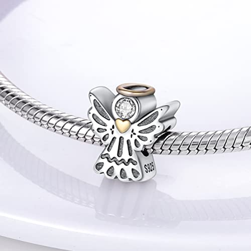 MULA 925 Sterling Silver Charms for Bracelets and Necklace Family Pendants | Airplane Travel Dangle Beads Family Tree Jewelry Charms for Women - color: Angel Bless Charm
