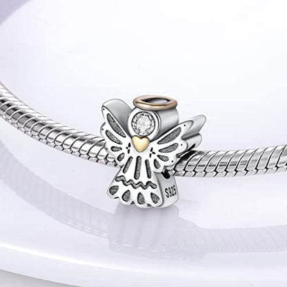 MULA 925 Sterling Silver Charms for Bracelets and Necklace Family Pendants | Airplane Travel Dangle Beads Family Tree Jewelry Charms for Women - color: Angel Bless Charm