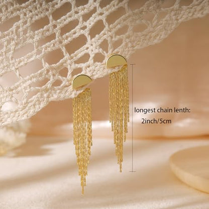 Gold Earrings for Women, 14K Gold Plated Tassel Dangle Earrings for Women Trendy Hypoallergenic Long Chain Earring Dainty Pearl Drop Earrings Elegant Wedding Earring Fashion Jewelry for Womens - color: Tassel&Style 3