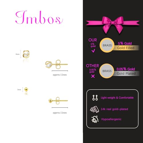 IMBOS Pearl Earrings 14k Gold Plated Daisy Flower Stud Earrings for Women Ball Stud Flat Back Earring Hypoallergenic Statement Earring Trendy Jewelry Gift for Women - color: Gold-Caged Pearl Ball