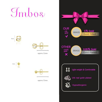 IMBOS Pearl Earrings 14k Gold Plated Daisy Flower Stud Earrings for Women Ball Stud Flat Back Earring Hypoallergenic Statement Earring Trendy Jewelry Gift for Women - color: Gold-Caged Pearl Ball