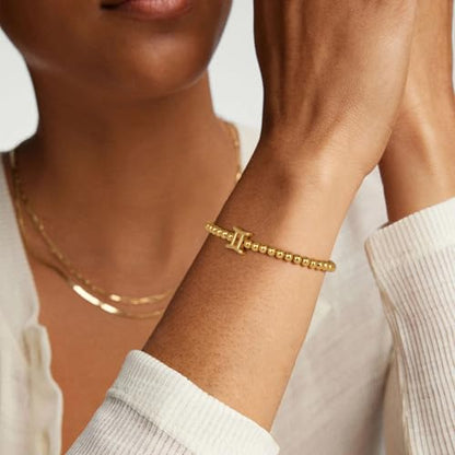 Gold 12 Constellations Bracelets for Women, 18K Gold Plated Beaded Stretch Bubble Bracelets Charm Jewelry Bracelet Gifts for Birthday Mother's Day Valentines Christmas - color: Gemini