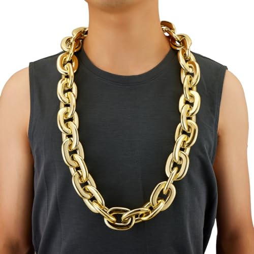 Passed colorfast test 39-inch Large Plastic Chain Necklace with Gift Box | 2/4 Pack with Gift Box,Gold Plastic Chain,Hip Hop Rapper Style, Fade Resistant,Detachable,for Parties, Awards,Prizes, Unisex - color: Gold
