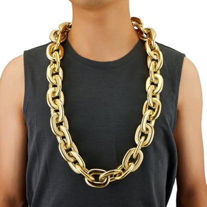 Passed colorfast test 39-inch Large Plastic Chain Necklace with Gift Box | 2/4 Pack with Gift Box,Gold Plastic Chain,Hip Hop Rapper Style, Fade Resistant,Detachable,for Parties, Awards,Prizes, Unisex - color: Gold