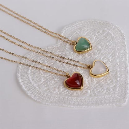 Sonateomber Gold Stone Pendant Necklace for Women, Chunky Statement Dainty Heart Oval Natural Gemstone Dangle Necklaces Wedding Prom Accessories Fashion Jewelry Gift - color: Red